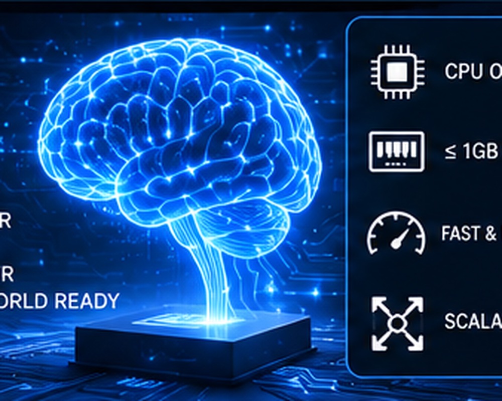 Lightweight scalable AI model running on CPU-only hardware within 1GB of RAM