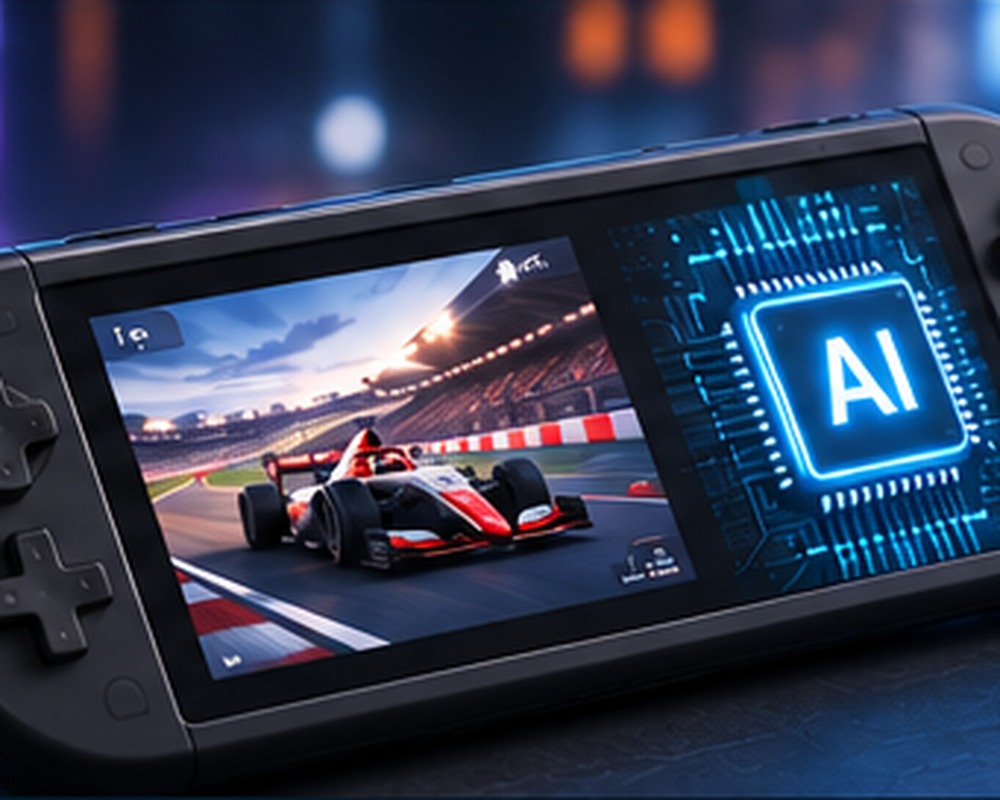 In-house developed handheld gaming console with onboard AI chip