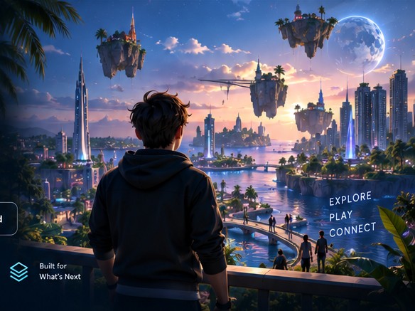 Futuristic virtual world overlooking an interactive city